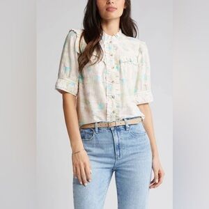 Wit & wisdom print ruffle accent blouse